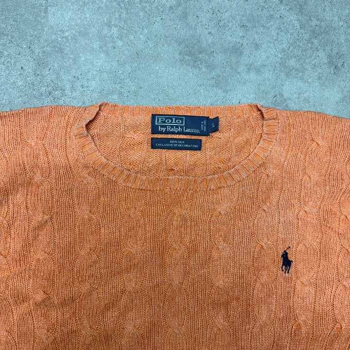 Polo Ralph Lauren Crew Neck Cable Knit Jumper Size L Orange