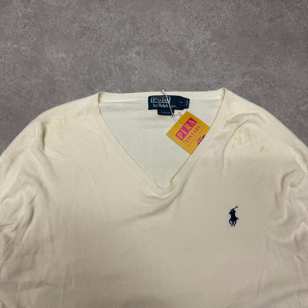 Polo Ralph Lauren V Neck Jumper  Size M White