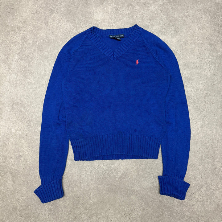 Polo Ralph Lauren V Neck Knit Jumper Women Size M Blue