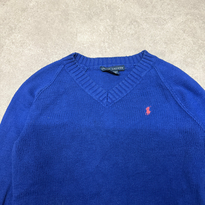 Polo Ralph Lauren V Neck Knit Jumper Women Size M Blue