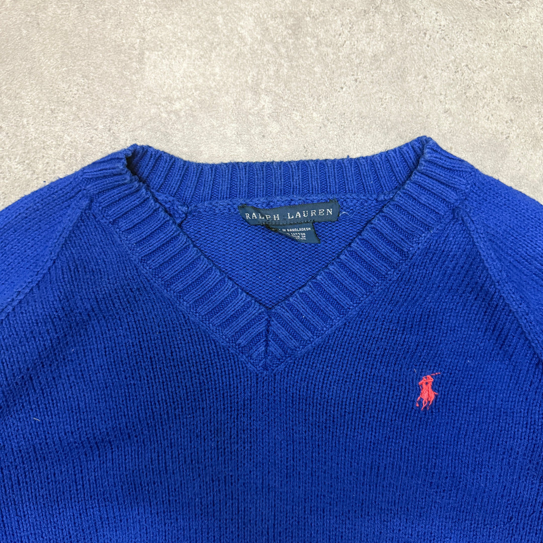 Polo Ralph Lauren V Neck Knit Jumper Women Size M Blue