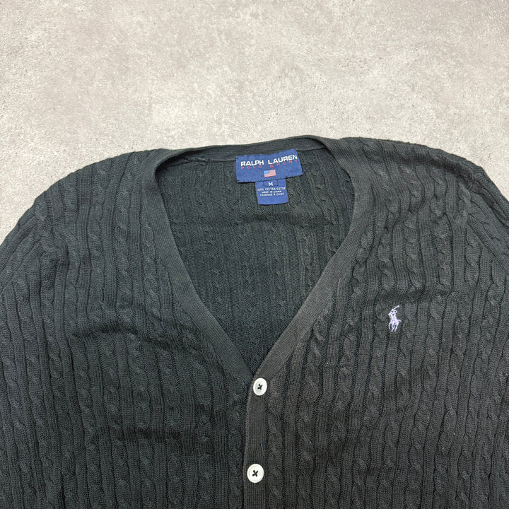 Polo Ralph Lauren Full Button Cable  Knit Neck Cardigan Size M Black