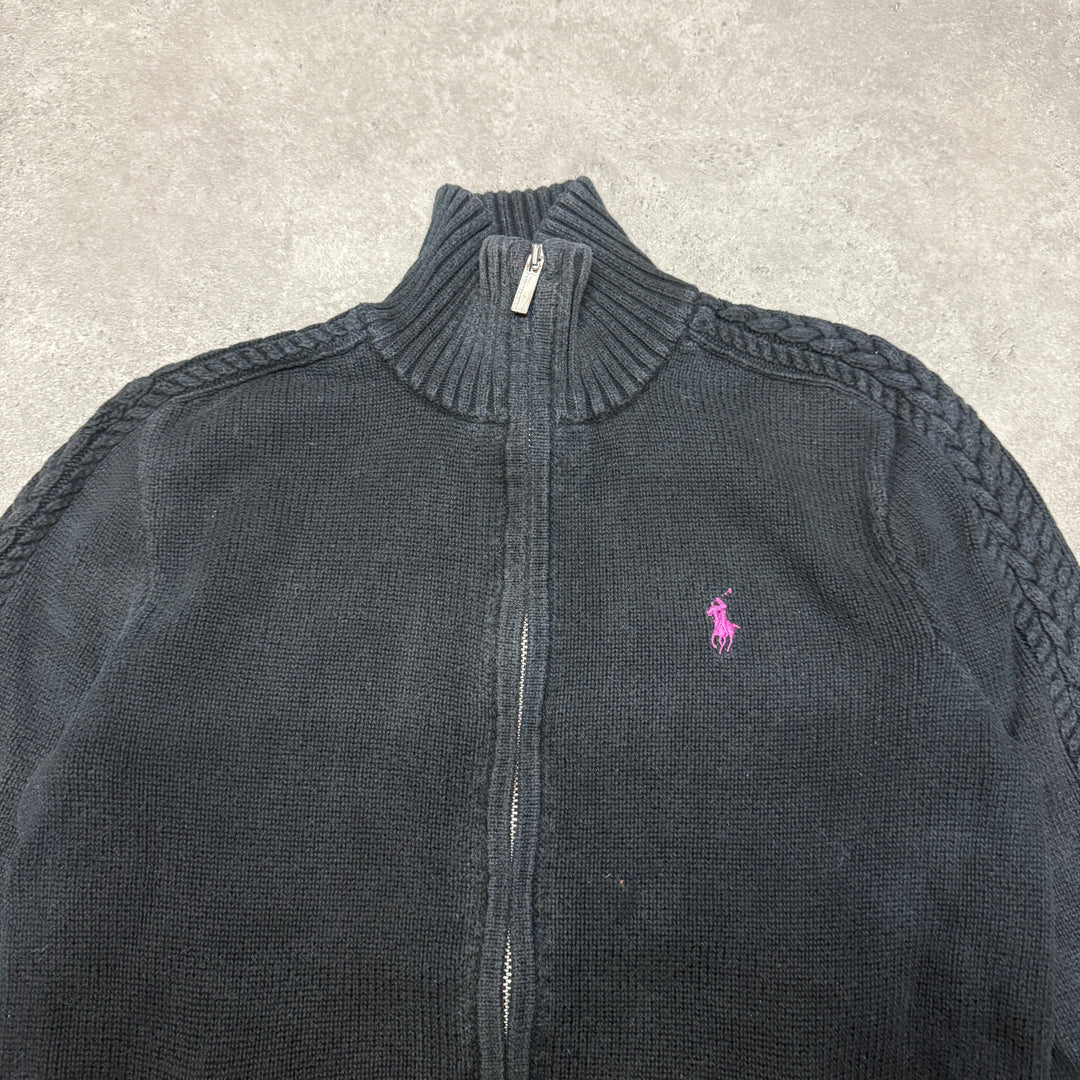 Polo Ralph Lauren Full Zip Knit Jumper Women Size M Black