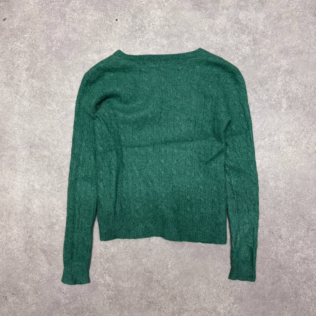 Polo Ralph Lauren V Neck Cable Knit Jumper Women Size L (Fit S ) Green