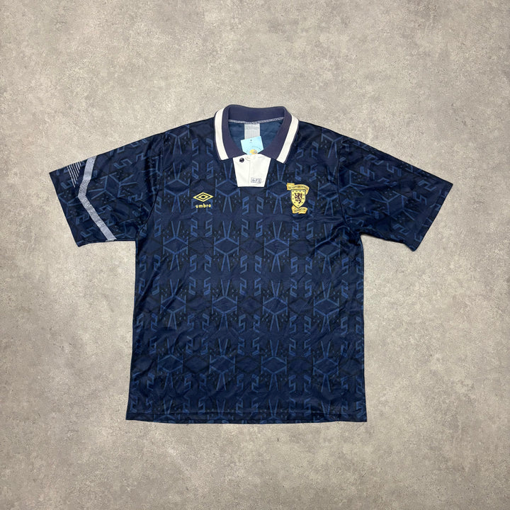 91-92 Vintage Umbro Scotland Navy Home Football Top (M)