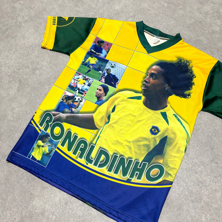 Vintage Ronaldinho Brazil Graphic Yellow T-Shirt (S)