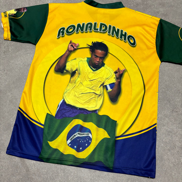 Vintage Ronaldinho Brazil Graphic Yellow T-Shirt (S)