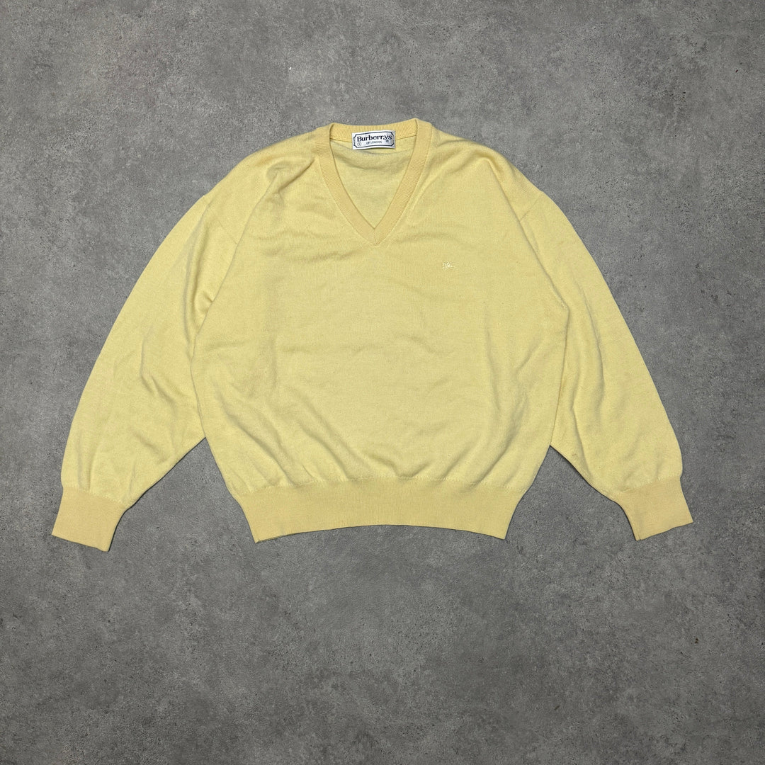 Burberry V Neck  Knit Jumper Women Size M Yellow