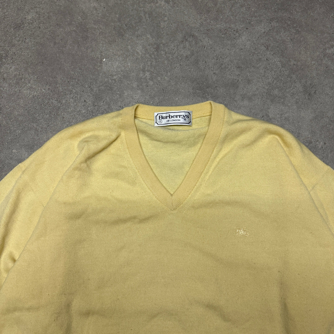 Burberry V Neck  Knit Jumper Women Size M Yellow