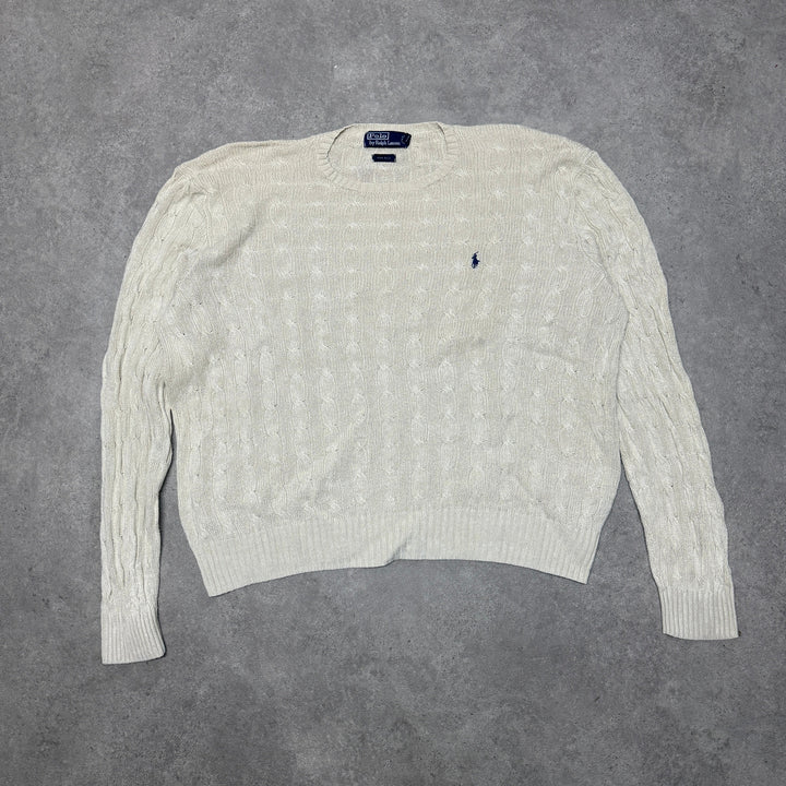 Polo Ralph Lauren Crew Neck Cable Knit Jumper Size 2XL  Cream