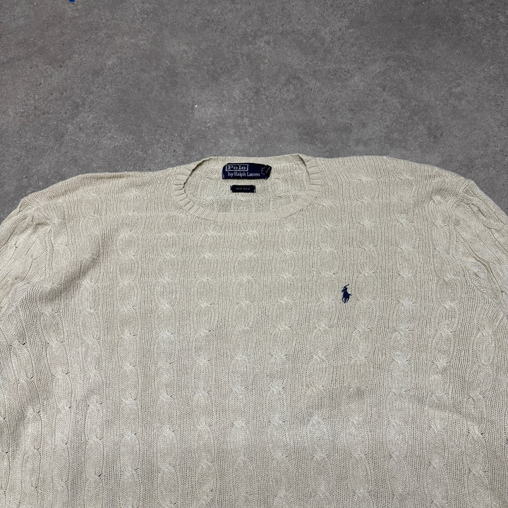 Polo Ralph Lauren Crew Neck Cable Knit Jumper Size 2XL  Cream