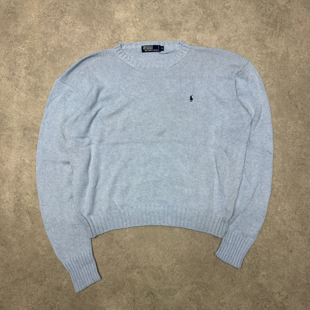 Polo Ralph Lauren Crew Neck Heavy Knit Jumper Size XL Light Blue