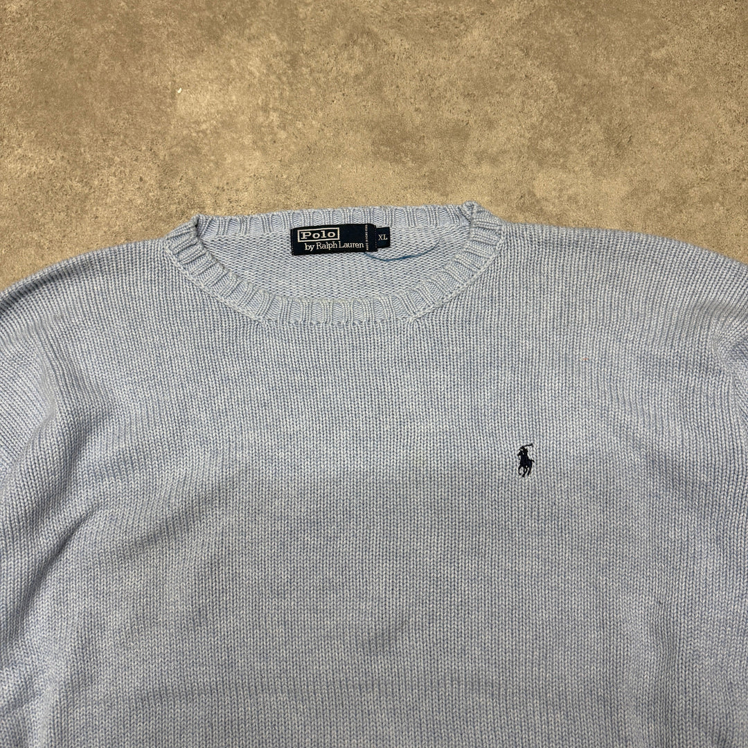 Polo Ralph Lauren Crew Neck Heavy Knit Jumper Size XL Light Blue