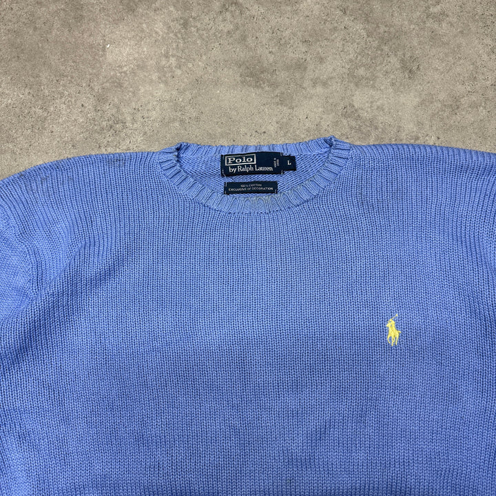 Polo Ralph Lauren Crew Neck Heavy Knit Jumper Size L Light Blue