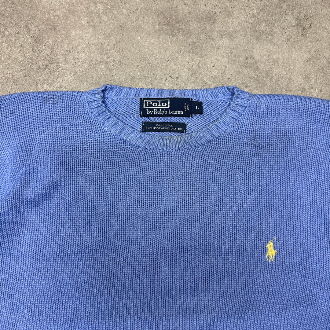 Polo Ralph Lauren Crew Neck Heavy Knit Jumper Size L Light Blue