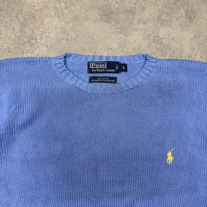 Polo Ralph Lauren Crew Neck Heavy Knit Jumper Size L Light Blue