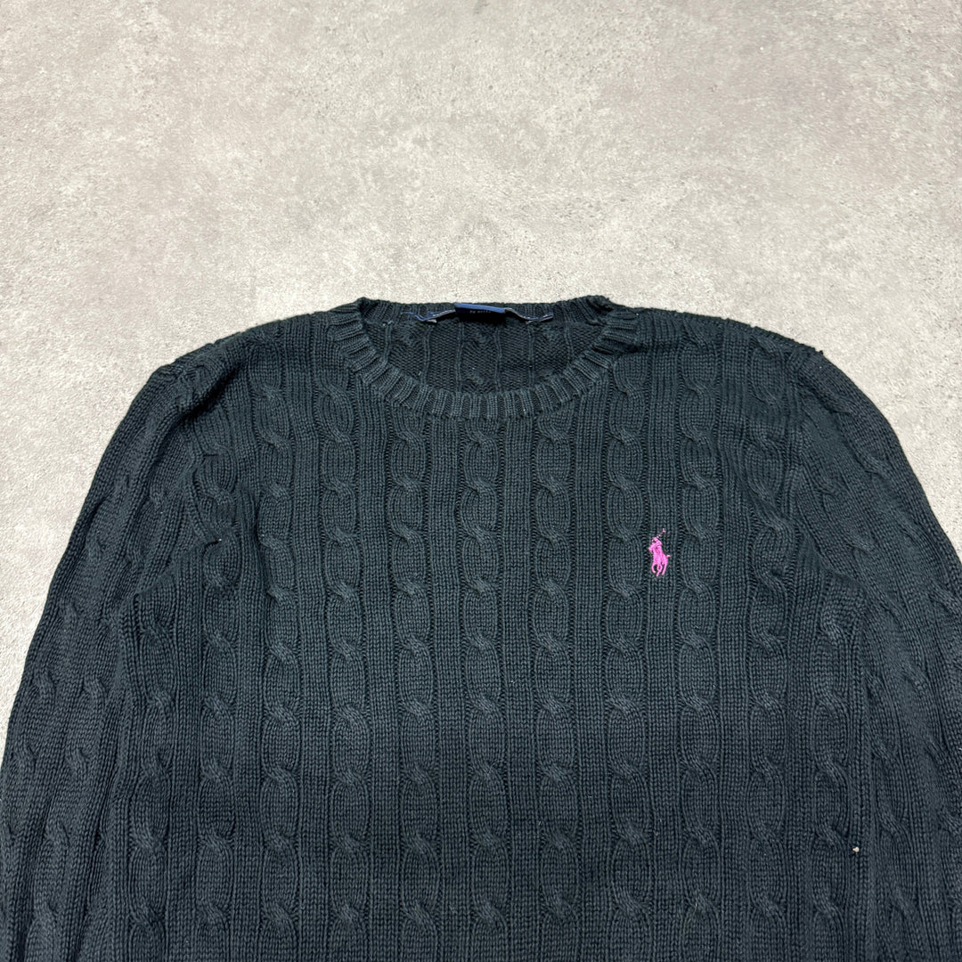 Polo Ralph Lauren Crew Neck Cable Knit Jumper Women Size M Black