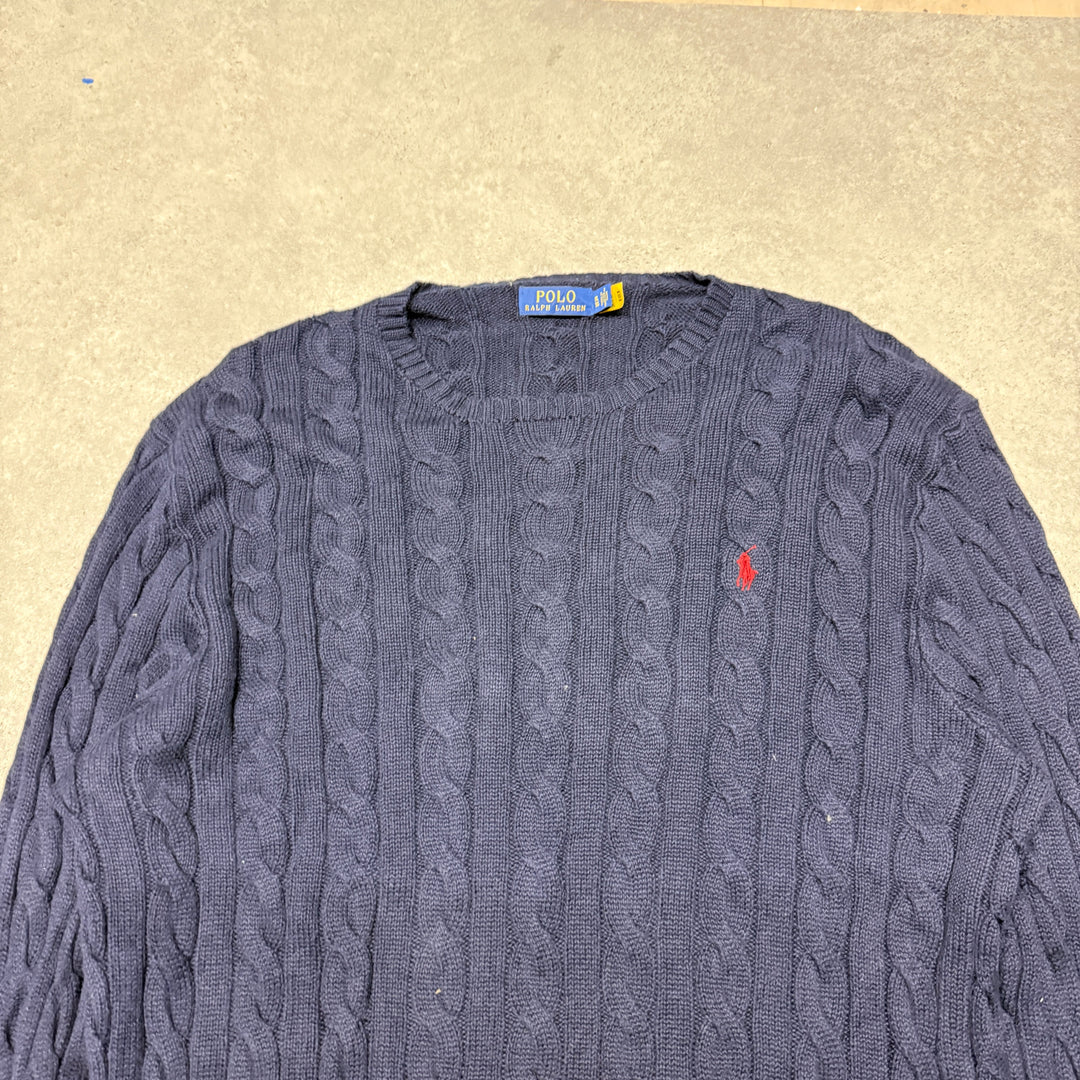 Polo Ralph Lauren Crew Neck Cable Knit Jumper  Size XL Navy