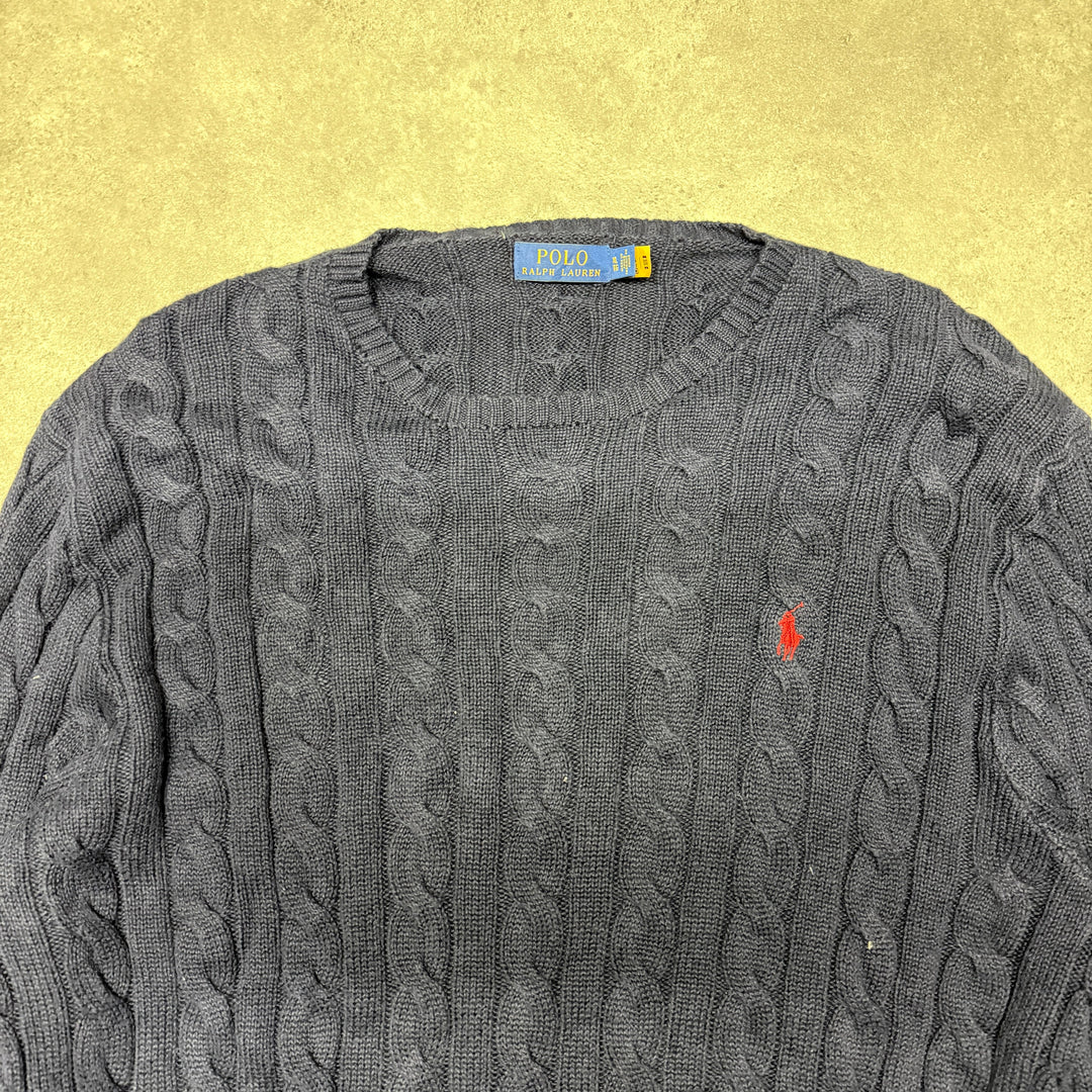 Polo Ralph Lauren Crew Neck Cable Knit Jumper  Size XL Navy