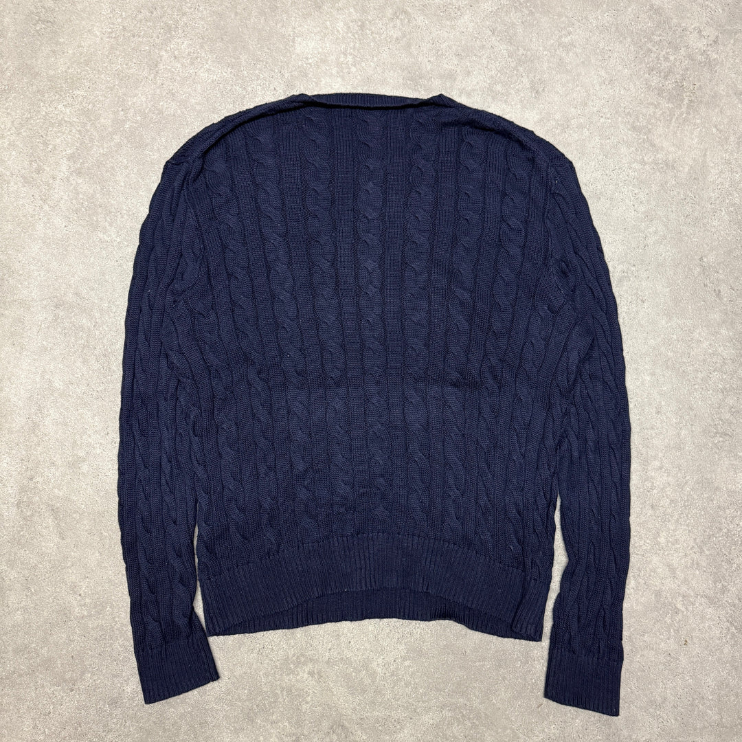 Polo Ralph Lauren Crew Neck Cable Knit Jumper  Size XL Navy