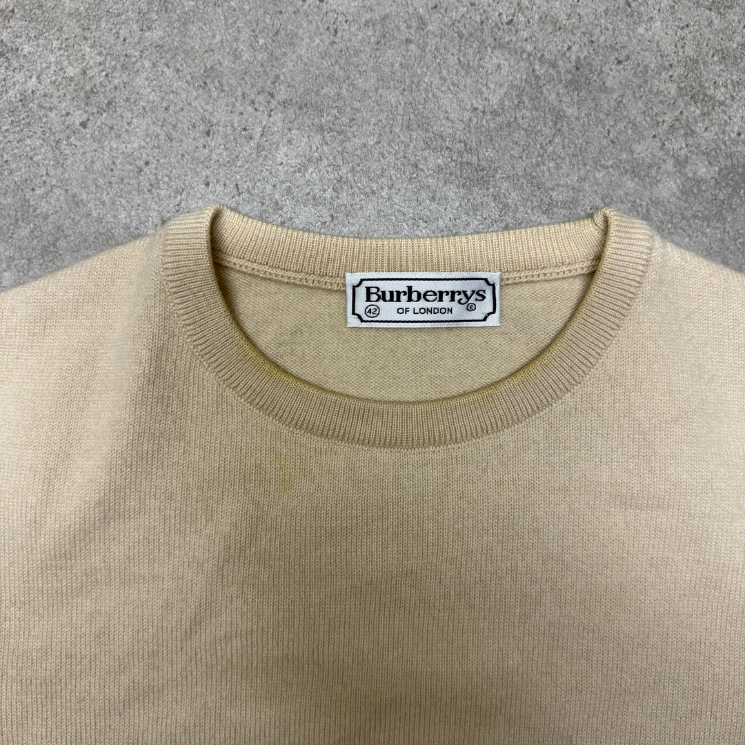 Burberry Crew Neck Knit T-Shirt Women Size M Cream