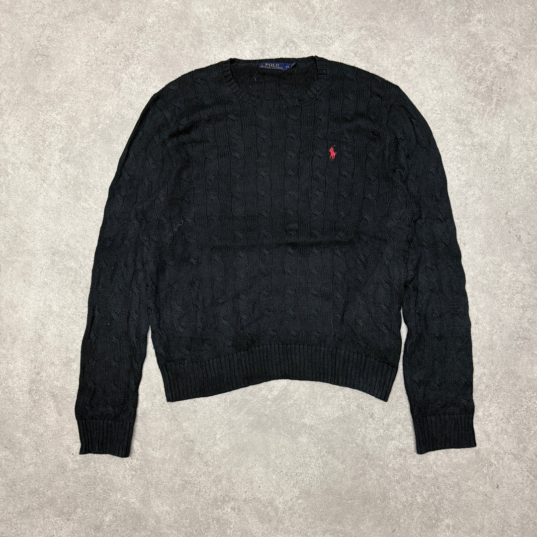 Polo Ralph Lauren Crew Neck Cable Knit Jumper  Size L Black