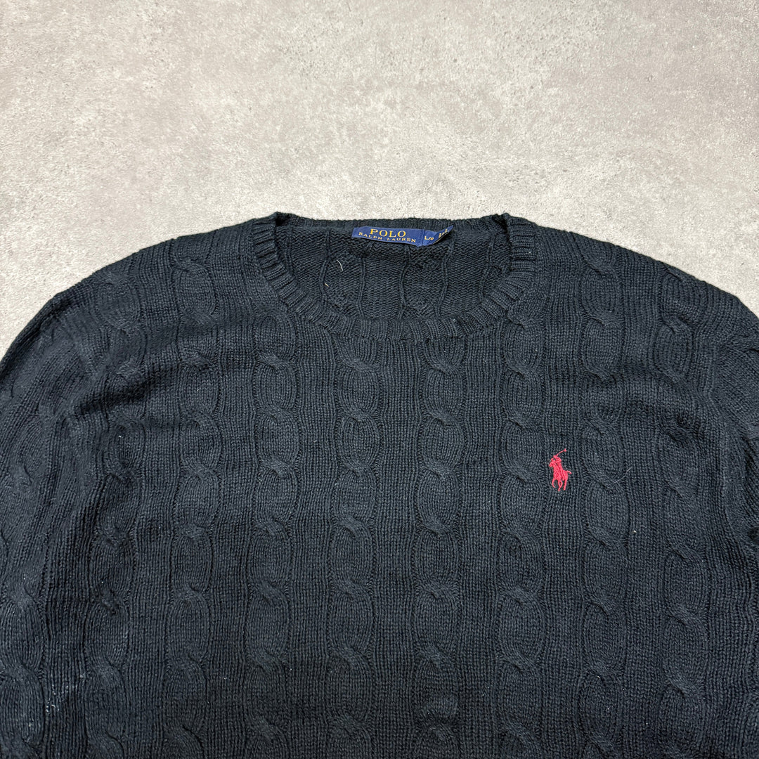 Polo Ralph Lauren Crew Neck Cable Knit Jumper  Size L Black