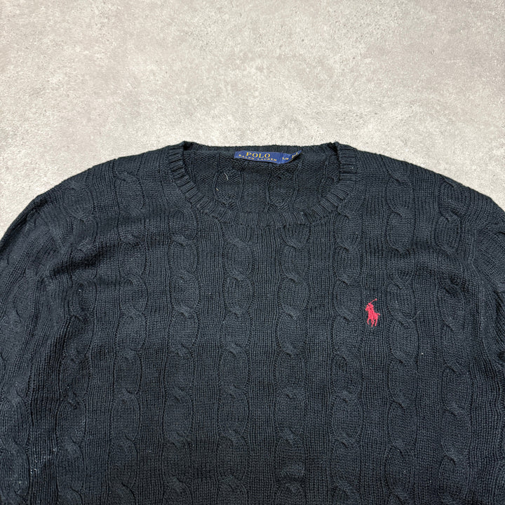 Polo Ralph Lauren Crew Neck Cable Knit Jumper  Size L Black