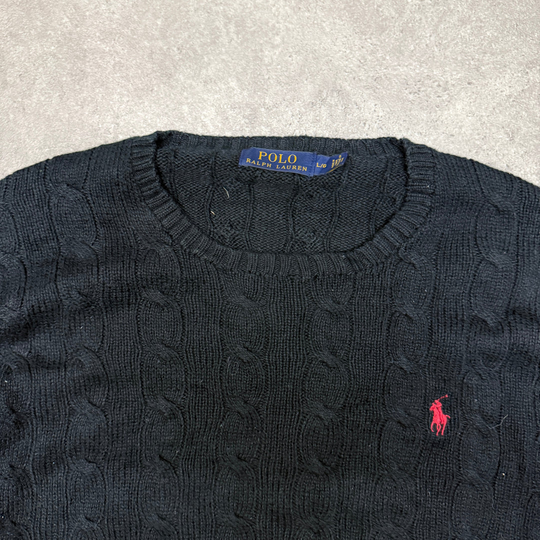 Polo Ralph Lauren Crew Neck Cable Knit Jumper  Size L Black