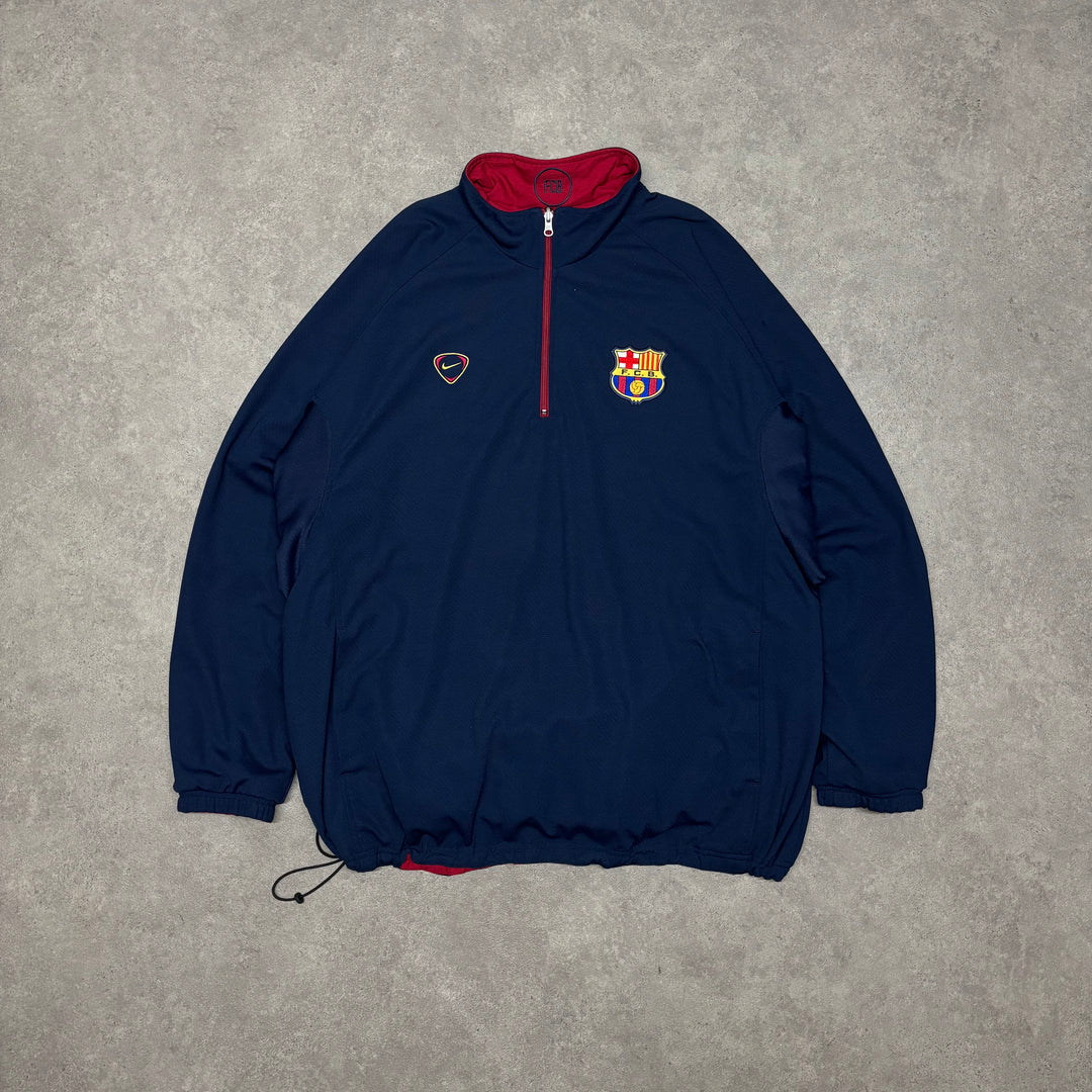 04-05 Vintage Nike Barcelona Reversible Navy Quarter Zip Jacket (XXL)