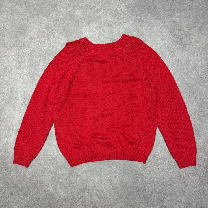 Burberry Crew Neck Heavy Knit Jumper  Size L Red