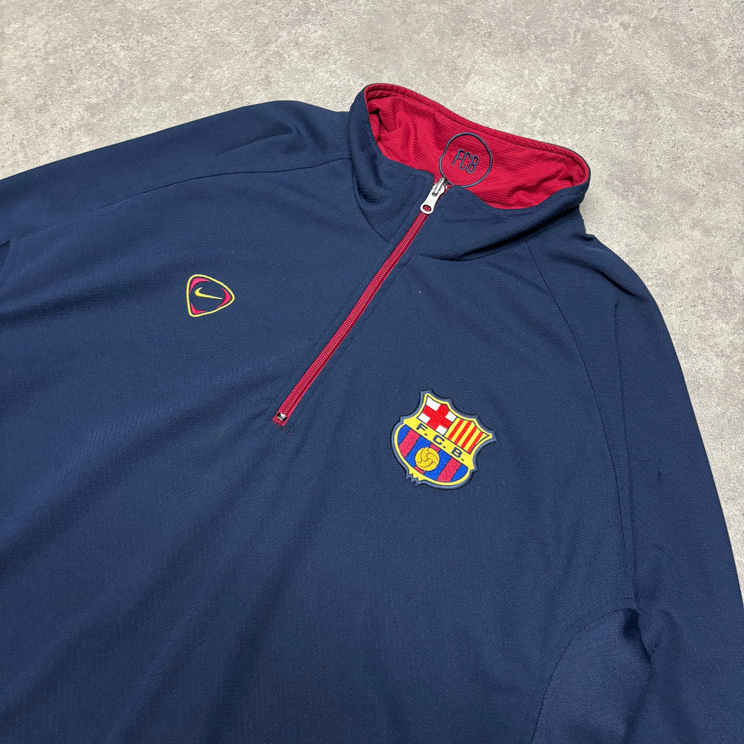 04-05 Vintage Nike Barcelona Reversible Navy Quarter Zip Jacket (XXL)