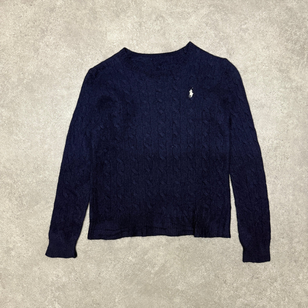 Polo Ralph Lauren Crew Neck Wool Cable Knit Jumper  Women Size S Navy