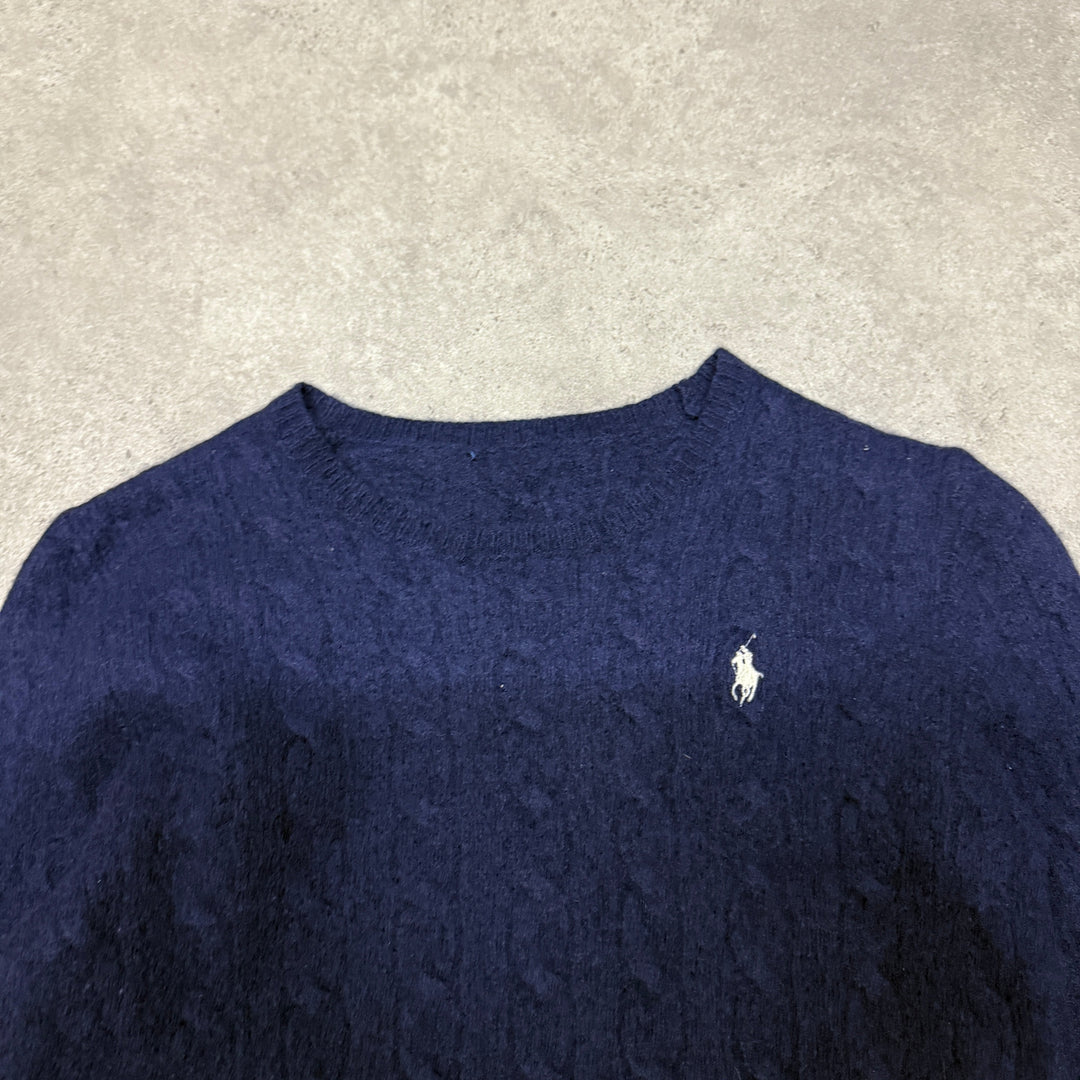 Polo Ralph Lauren Crew Neck Wool Cable Knit Jumper  Women Size S Navy