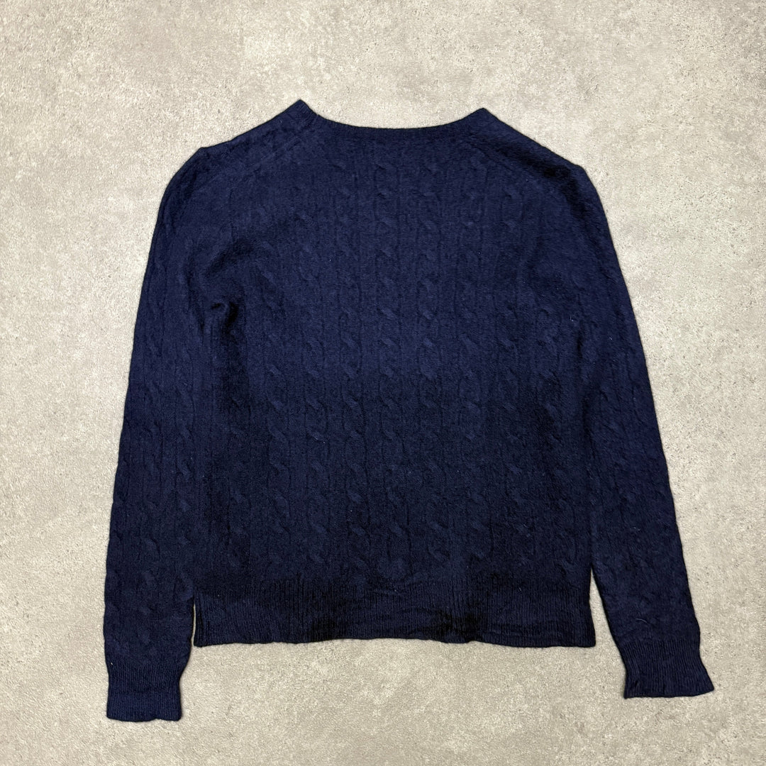 Polo Ralph Lauren Crew Neck Wool Cable Knit Jumper  Women Size S Navy