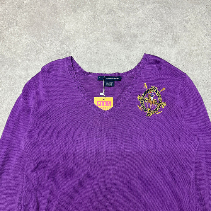 Polo Ralph Lauren V Neck Knit Jumper  Women Size M  Purple