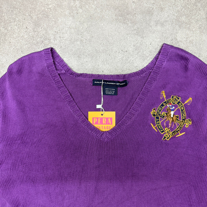 Polo Ralph Lauren V Neck Knit Jumper  Women Size M  Purple