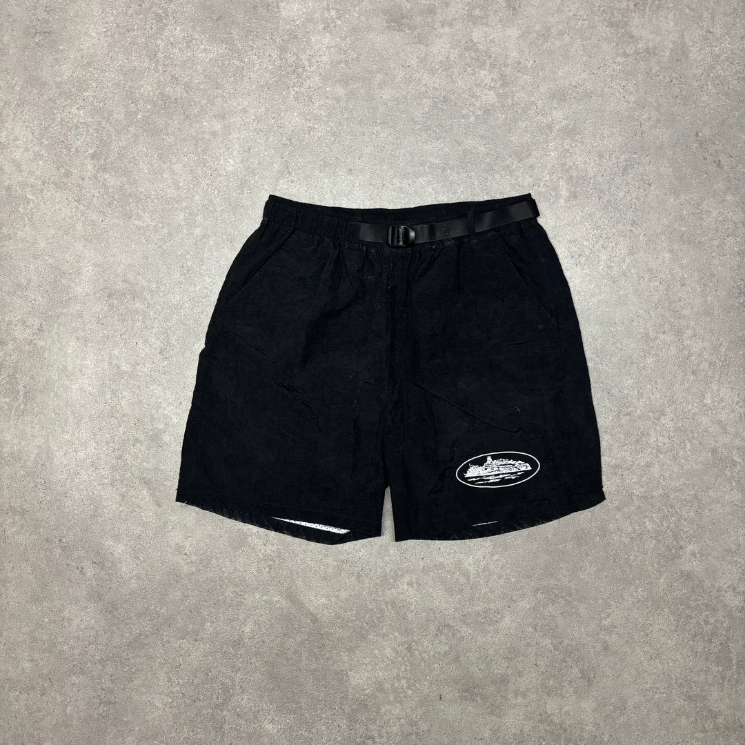 Corteiz Black Nylon Belted Shorts (L)