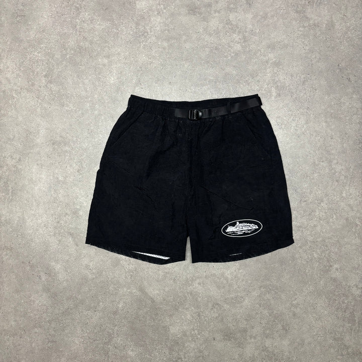 Corteiz Black Nylon Belted Shorts (L)