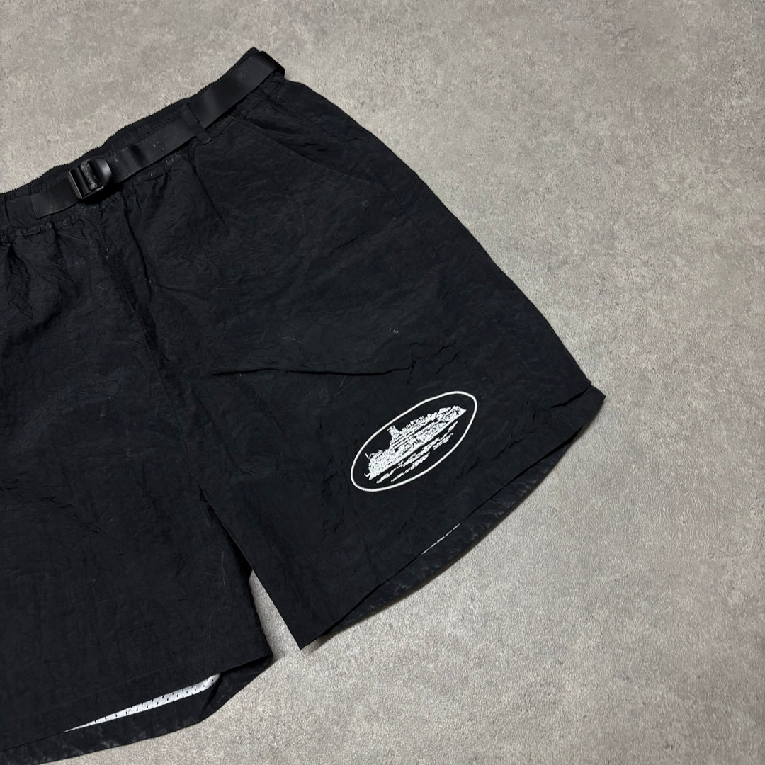 Corteiz Black Nylon Belted Shorts (L)