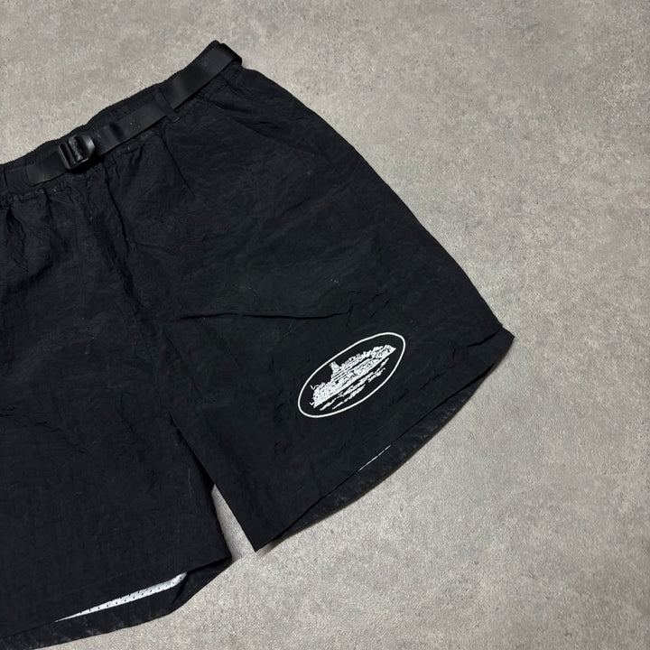 Corteiz Black Nylon Belted Shorts (L)