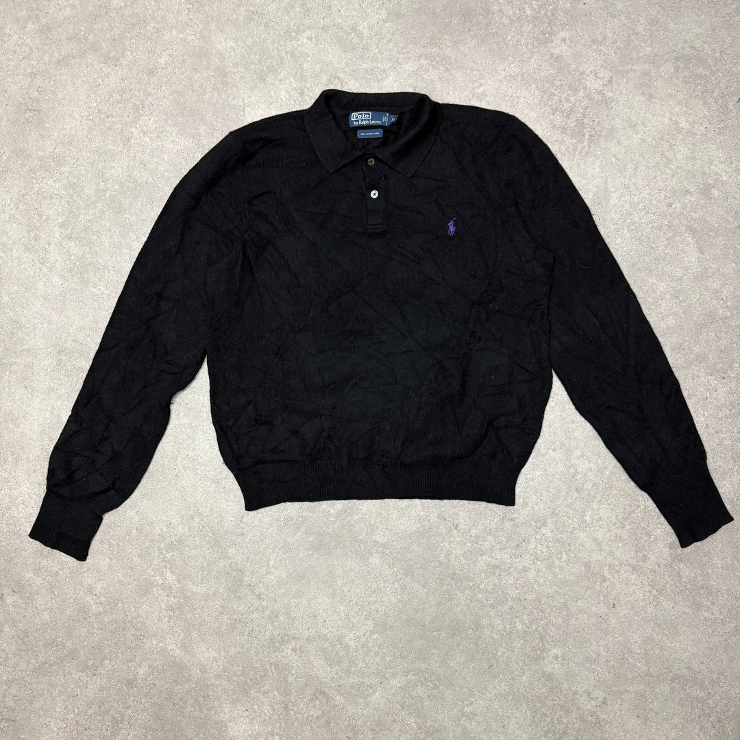 Polo Ralph Lauren Quarter Button  Wool Jumper Size XL (Fit L ) Black