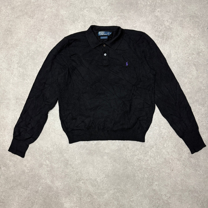 Polo Ralph Lauren Quarter Button  Wool Jumper Size XL (Fit L ) Black