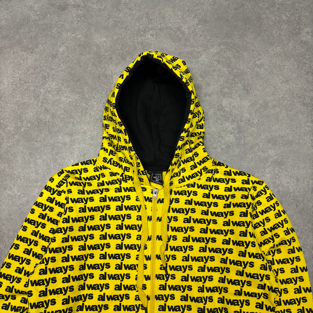 Always Do What You Should Do Yellow Print Full Zip Hoodie (M)