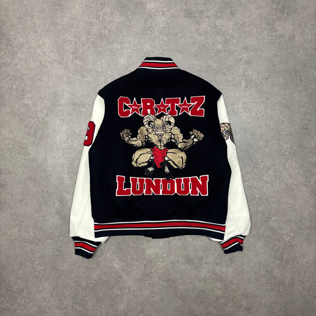 Corteiz Goat Black Varsity Leather Jacket (M)