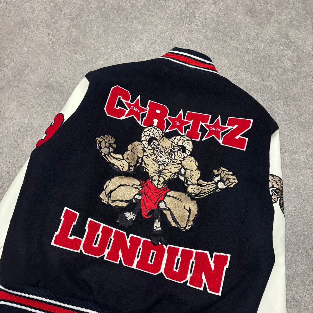 Corteiz Goat Black Varsity Leather Jacket (M)