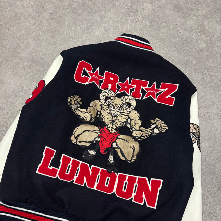 Corteiz Goat Black Varsity Leather Jacket (M)