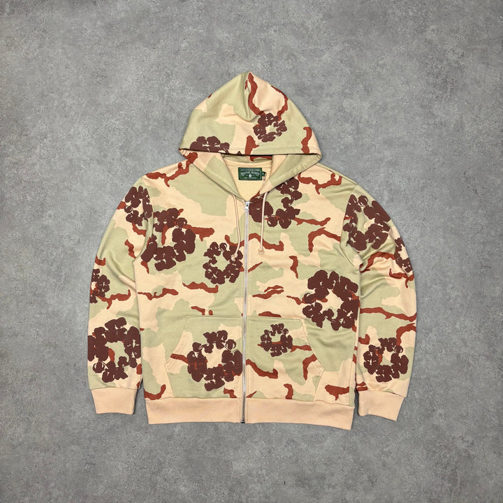 Denim Tears Wreath Brown & Cream Camo Full Zip Hoodie (M)