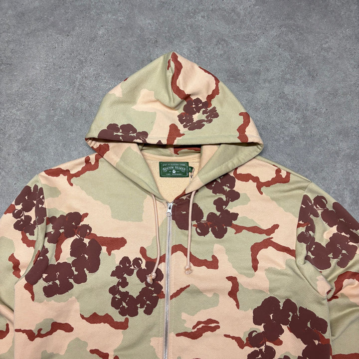 Denim Tears Wreath Brown & Cream Camo Full Zip Hoodie (M)