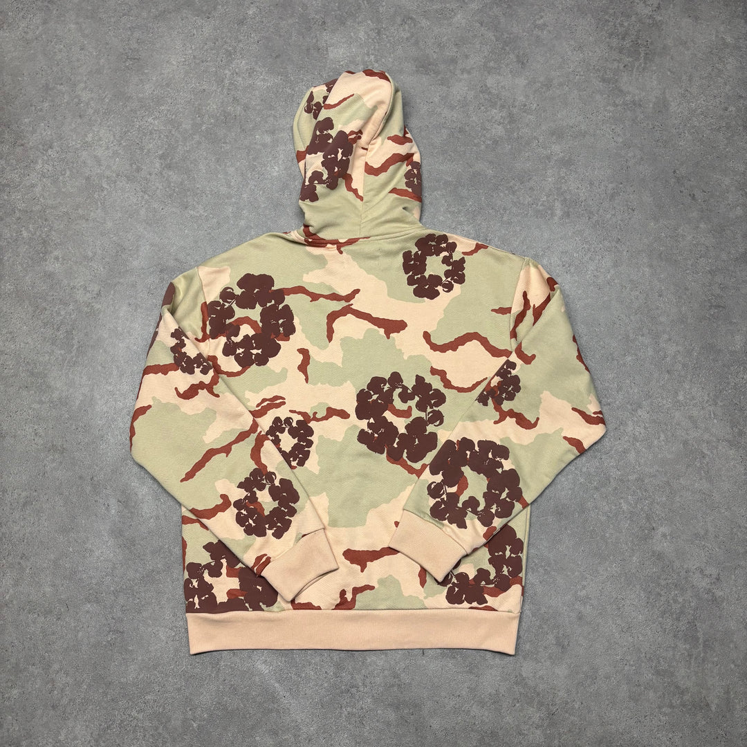 Denim Tears Wreath Brown & Cream Camo Full Zip Hoodie (M)